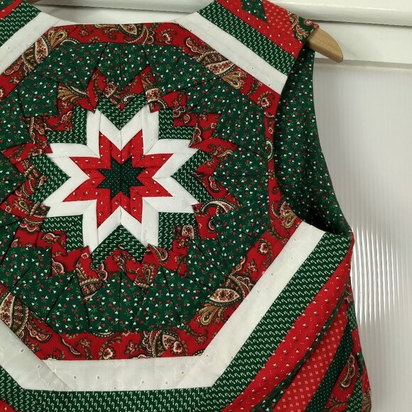 Handmade Christmas Quilted Vest Folded Star Pattern Intricate Holiday OOAK - Picture 9 of 16